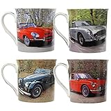 Lesser & Pavey LP93218 Leonardo Collection Set of 4 China Coffee Mugs Set With Collector Antique Cars