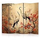 murando Decorative Room Divider Oriental 225x172 cm / 89"x68" Double-Sided Folding Screen 5 Panels Room Partition Non-Woven Canvas Print Opaque Photo Display Birds Flowers Trees Crane p-H-10000-z-b