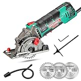 HYCHIKA Mini Circular Saw, with 3pcs Blades (85mm), Scale Ruler, 500W Pure Copper Motor, 4500RPM Ideal for Wood, Soft Metal, Tile and Plastic Cuts