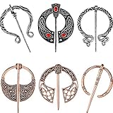 Hicarer 6 Pieces Vintage Viking Brooches Cloak Pins Scarf Shawl Buckle Clasp Pin Brooch Penannular Brooch for Men Women Costume Accessory, Antique Silver and Rose Gold