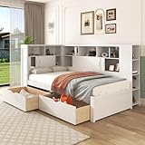 BTM Platform Bed with Drawers, Bookshelf & USB, Single Bed with Storage, Multifunctional Bed, Household bed with Dust-proof Cabinet and Shelves, 3FT(90 * 190cm)
