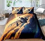 3D Boys Duvet Cover Set Bedding Set Single Fighter Plane Military Fan Printed Comforter Cover 3 Pieces Bed Sets With Zipper Closure With 2 Soft Microfiber Pillow Cases 135X200 Cm - Hypoallergenic