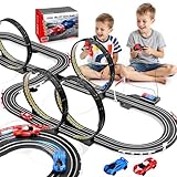 Slot Car Race Track Set for Kids Boys Girl Ages 6-7 8-12, High-Speed Race Car 1:64 Scale Battery Powered or Plug in Electric Race Car Track for Kids 6-7 8-12, Dual Racing Slot Car Game for Children