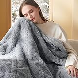 Bedsure Sherpa Fleece Throw Blanket - Super Soft, Cozy & Warm Jacquard Sofa Throw, Ideal for Bed & Couch, Double/Twin, Grey, 150x200cm