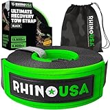 Rhino USA Recovery Tow Strap (7.6 cm x 6.1 m) - 13,600 kg Break Strength - Emergency Recovery Strap Tow Rope for Truck, UTV, ATV & More - Heavy Duty Towing Strap for Offroad 4X4 Use - Black