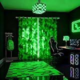 feelingyou Green Pixelated Miners Gamer Curtains,Video Games Window Curtain,Kids Boys Girls Teens Room Decor,Cartoon Gamepad Treatment Modern Geometric Check Window Drapes,2 Panels,46Wx54L