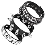Giantree Punk Rock Leather Bracelets, 3 Pcs Punk Rock Studded Bracelet Spiked Leather Cuff Bracelet for Men Women 80s Wristband Adjustable Wrap Wrist Cuffs for Halloween Party Favors