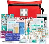 General Medi Mini First Aid Kit, 92 Pieces Small First Aid Kit - Includes Emergency Foil Blanket, Scissors for Travel, Home, Office, Vehicle, Camping, Workplace & Outdoor (Red)