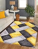 3D Shaggy Rugs Modern Geometric Design Large Area Rugs for Living Room Bedroom Thick Fluffy Floor Mats Small Door Mat (Ochre, 120 x 170 cm)
