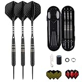 sanfeng Professional 3 Pack 23 Grams Steel Tip Darts Set With Brass Barrel, Black Aluminum Shafts 9pcs Standard Flights + 50pcs Rubber O-Rings + 12pcs Spring Rings + 1pcs Dart Sharpener Tool
