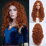 SIMKAYLEE Long Copper Red Curly Wigs for Women Full Head Red Wavy Wig Synthetic Fibers Red Fluffy Hair Wig Princess Wigs for Cosplay Costume Anime Fancy Dress Party Halloween (24 inches)
