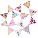 Happy Birthday Fabric Banner, 3.30M Double Sided Floral Triangle Bunting with 14PCS Floral Pennants for Brithday Party Bedroom Decorations