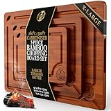 Deer & Oak 3-Piece Carbonised Bamboo Chopping Board Extra Large Set, Non-Toxic & Microplastic Free Wooden Chopping Boards for Kitchens, Dark Wood Style Serving and Carving Boards with Side Handle