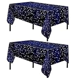 2pack Starry Sky Table Cloth Party,137*274cm Wipe Clean Starry Night PVC TableCloth Star Tablecloth Rectangular Dark Blue Starry Sky Disposable Table Cover for Parties BBQ Picnic Birthday Wedding