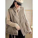 LUOY Womens Gilet,Women'S Down Quilted Gilet Elegant Chinese Style Buckle Gray Splicing Knitted Pocket Quilted Vest Padded Windproof Bodywarmer Sleeveless Jacket Winter Coat Waistcoat,M