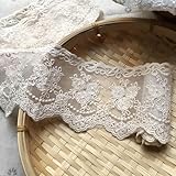 Lace Trim Ribbon, Delicate Crown Ribbon for Crafts Sewing and Bridal Wedding Dress Applique Decorations, 3.3inch Width 5 Yards/Lot (Beige)