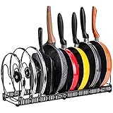 Toplife Expandable Pans Organiser Rack, 10 Adjustable Compartments, Pantry Cupboard Bakeware Lid Plate Holders, Black