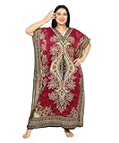 SHYAMVUN Women Kaftan Tunic Kimono Long Maxi Party Dress for Loungewear Holidays Nightwear Beach Cover Up Caftans Free Size (Pink)