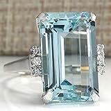 LVSHI Vintage Women 925 Silver Aquamarine Gemstone Ring CZ Cubic Zirconia Ring Wedding Jewelry Size 6-11, Size 7, Sterling Silver
