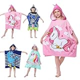 MOKANI Kids Hooded Poncho Towels, Beach Changing Robe Bath Towel Poncho for Swimming Pool, Microfiber Soft and Large Bathrobe for Girls Boys Children 6-14 Years Old - Pink Unicorn
