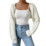 Edhomenn Women's Cropped Cardigans Long Sleeve Knit Shrug Open Front Ribbed Bolero Tops Summer Vacation Clothes (01 White, S)