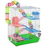 Pawhut 5 Tier Hamster Cage, Gerbil Cage with Tube Exercise Wheels, Tunnel, Water Bottle, Dishes, Green, 58H x 46L x 30Wcm
