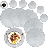 MI CASA Round Placemats and Coasters Set of 6, Round Braided Woven Place Mats Washable Heat Resistant Table Mats for Kitchen Dining Table Home Restaurant, Silver