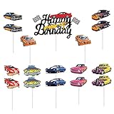 17Pcs Hot Wheels Happy Birthday Cake Toppers,Racing Car CakeToppers for Boy,Hotwheels Cake Decorations,Hot Wheels Happy Birthday Caketopper for Boys,Kids,Men Birthday Racing Car Party Supplies
