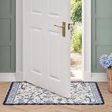 Laura Ashley Cotton Crochet Border Summer Palace Indigo Floral Machine Washable & Slip Resistant 26" x 45" Accent Rug