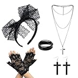 MIVAIUN 5pcs Ladies 80s Accessories 80s Fancy Dress Costume Accessories 80s Vintage Accessories Lace Headband Earrings Fishnet Gloves 80s Retro Party Necklace Bracelet for Party Carnival (Black)