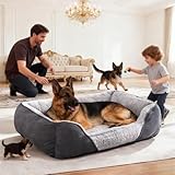 JOEJOY Extra Large Dog Sofa Bed, Waterproof Lamb Fleece PP Cotton XL Dog Bed With Nonskid Bottom, Washable Grey Dog Bed For Large Labrador, German Shepherd, 89x64x23cm