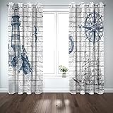 Nautical Style Curtains for Living Room Bedroom, Blackout Curtains, Thermal Insulated Eyelet Curtains, 54 Drop Patterned Window Treatments, 46x54 Inch (W X L), 2 Panels