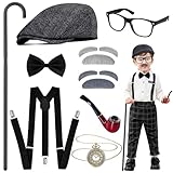 Amlisia Old Man Costume for Kids, Kids Old Man Costume Accessories Grandpa Costume Set for Boys Kids for Cosplay Dress Up (Black)