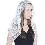 CICILIAYA Mantilla Veil for Mass, Chapel, and Church - Lace Shoulder Length Veil for Women and Girls - First Communion Gifts (White)