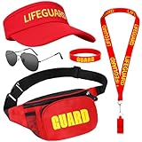 Dreamtop 5 PCS Life Guard Costume Accessories KIt Include Lifeguard Hat Waist Pack Whistle Sunglasses Wristband Lifeguard Fancy Dress for Adult Women Men Beach Poor Halloween Cosplay Party