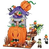 PLLYPE Halloween Pumpkin House Bricks Model Set, 762PCS Halloween Building Block Set with Zombie Vampire Grim Reaper Ghost Cat, Assembly Mini Particle Construction Toy for Boys Girls