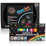 Mavin's Magic - Arts and Crafts Multipack - Black Glow Art LED Drawing Board for Children & Amazing Magic Marker Pens - Glow in The Dark Craft Kits for Kids with Colouring Pens