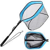 FLISSA Fishing Net with Black Hand Rope and Carabiner(Fixed Pole), Landing Nets for Fishing with EVA Foam, Aluminum Alloy Pole Handle Fishing Landing Net,Lightweight Portable for Lake,Sea, River