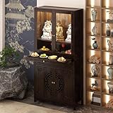 HPIRFYE Large altar table With acrylic cabinet door,Niche Display Stand, Ancestral Tablets Shelf Personal Shrine Altar Stand,Chinese Household meditation tables,Suitable for temples, homes