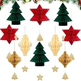 Syoulin vintage christmas decorations indoor，Christmas Tree/Table Decoration,10 pieces 3D Paper Honeycomb Hanging Ornaments