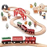 Giant bean Forest Theme Wooden Train Set for Toddler- 36PCS Expandable & Changeable Wooden Train Tracks Toy, for Kids Boys and Girls 3-7