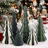 EASY JOY 6 PCS Honeycomb Christmas Tree Paper Christmas Tree Green White 3D Xmas Table Decorations Premium Reusable Christmas Decorations for Indoor Outdoor Table Centrepiece Window Fireplace