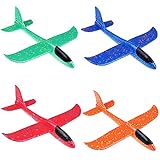 Yijunmca Red Orange Blue Green 14.2” Throwing Foam Plane 2 Flight Modes Glider Plane Flying Toy for Kids 2 Holes Styrofoam Airplanes Gift for Boys Girls Outdoor Sport Aircraft Birthday Party Favors