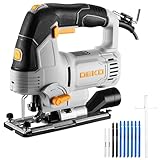 Electric Jigsaw Tool: DEKOPRO 800W Power Jig Saws with LED Light Laser, 4 Orbital Sets, 6 Variable Speed, 800-3000 SPM, ±45°Bevel Cutting Cut Blades, with 10 PCS Sawblades for Wood, Metal, Plastic