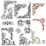 CRASPIRE Flower Corner Clear Stamps for Card Making Iron Orchid Corner Flourishes Transparent Stamps Reusable Floral Plant Border Stamps Seal Crafting DIY Scrapbooking Photos Album