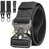 LC-dolida Mens Tactical Belt, Military style Utility safety belts, Heavy Duty Nylon Canvas Waist Belt with 2 Hooks and Quick Release Buckle for Outdoor Sports Camping Hunting