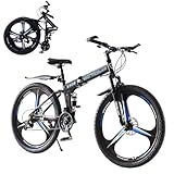 BSTSEL 24 Inch Adult Folding Mountain Bike, Dual Suspension Mountain Bikes with 24 Inches 3-Spoke Wheel, 21 Speed Mens and Womens Foldable Mountain Bicycle (24 Inch Black & Blue)