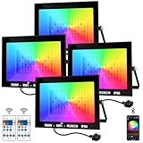 NATPOW RGB Floodlights, Flood Lights 100W Colour Changing LED Security Lights Outdoor with Remote&APP Control, IP66 Waterproof LED Wall Light for Garden Landscap, Hallowen Stage Decoration(4Packs)