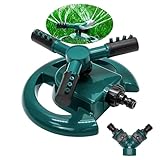 Green Haven Sprinkler 360° Rotation Attachment for Garden Hose, Premium Automatic Lawn Water Sprinkler with 3 Arms, Large Coverage Water Sprinklers for Lawns, Blue Green