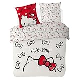 SAHINLER créateur d'univers Hello Kitty Duvet Cover with Bow Design 220 x 240 cm + 2 Pillowcases 63 x 63 cm 100% Cotton Ecru